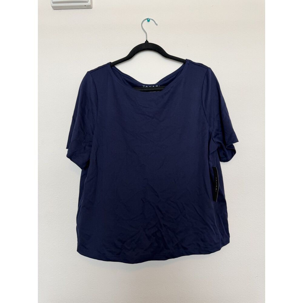 NWT Tahari Asl Plus sizw Crewneck short sleeve Top in Navy blue